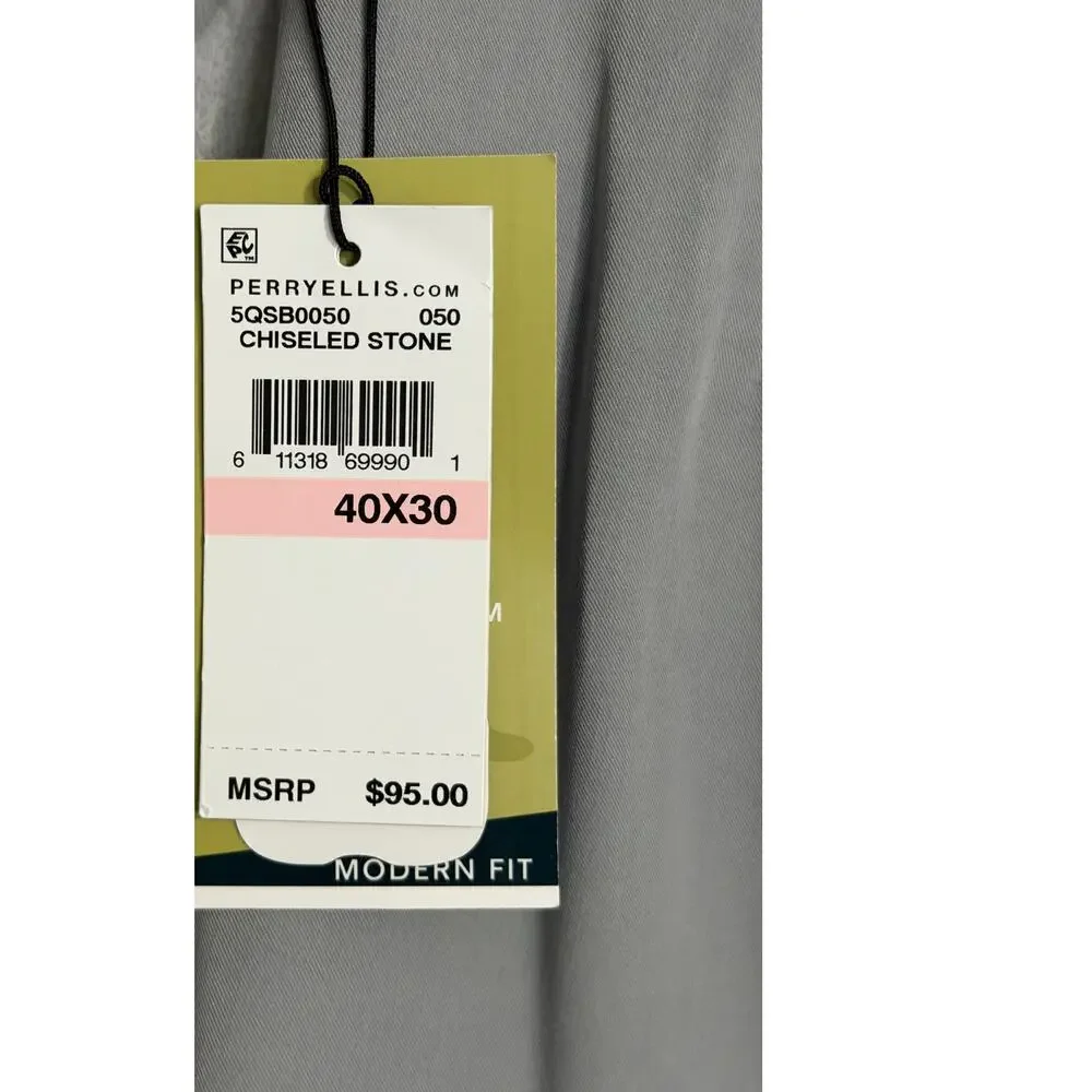 Perry Ellis Portfolio Pants Men's 40x30 Modern Fit Dress Pant Chiseled Stone NEW